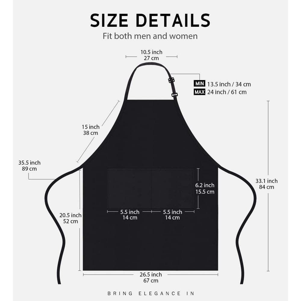 Black Polyester Adjustable Waterdrop Resistant Cooking Kitchen Apron with 2-Pockets for Chef (12-Pack) - Hercitys
