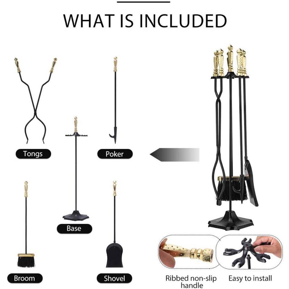 Rustic 5-Piece Wrought Iron Fireplace Tool Set - Hercitys