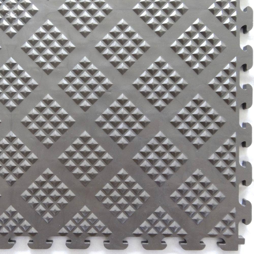 Multi-Purpose 18.3 in. x 18.3 in. Metallic Graphite PVC Garage Flooring Tile with Raised Diamond Pattern (6-Pieces) - Hercitys