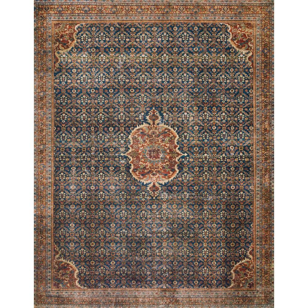 Layla Cobalt Blue/Spice 9 ft. x 12 ft. Distressed Bohemian Printed Area Rug - Hercitys