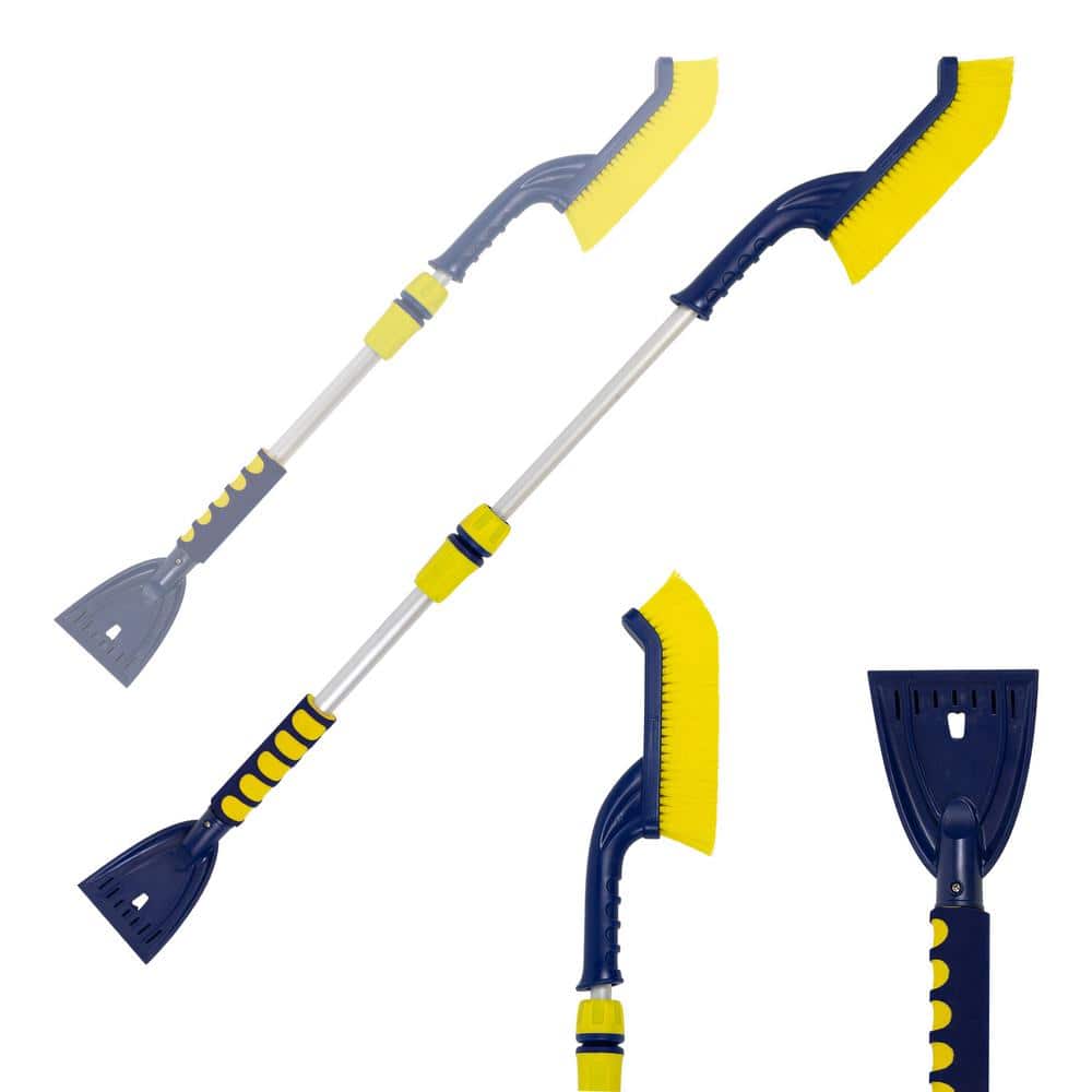Basic Extendable 35-45 in. Snow Brush with Ice Scraper, Ergonomic Dual Foam Handles - Hercitys