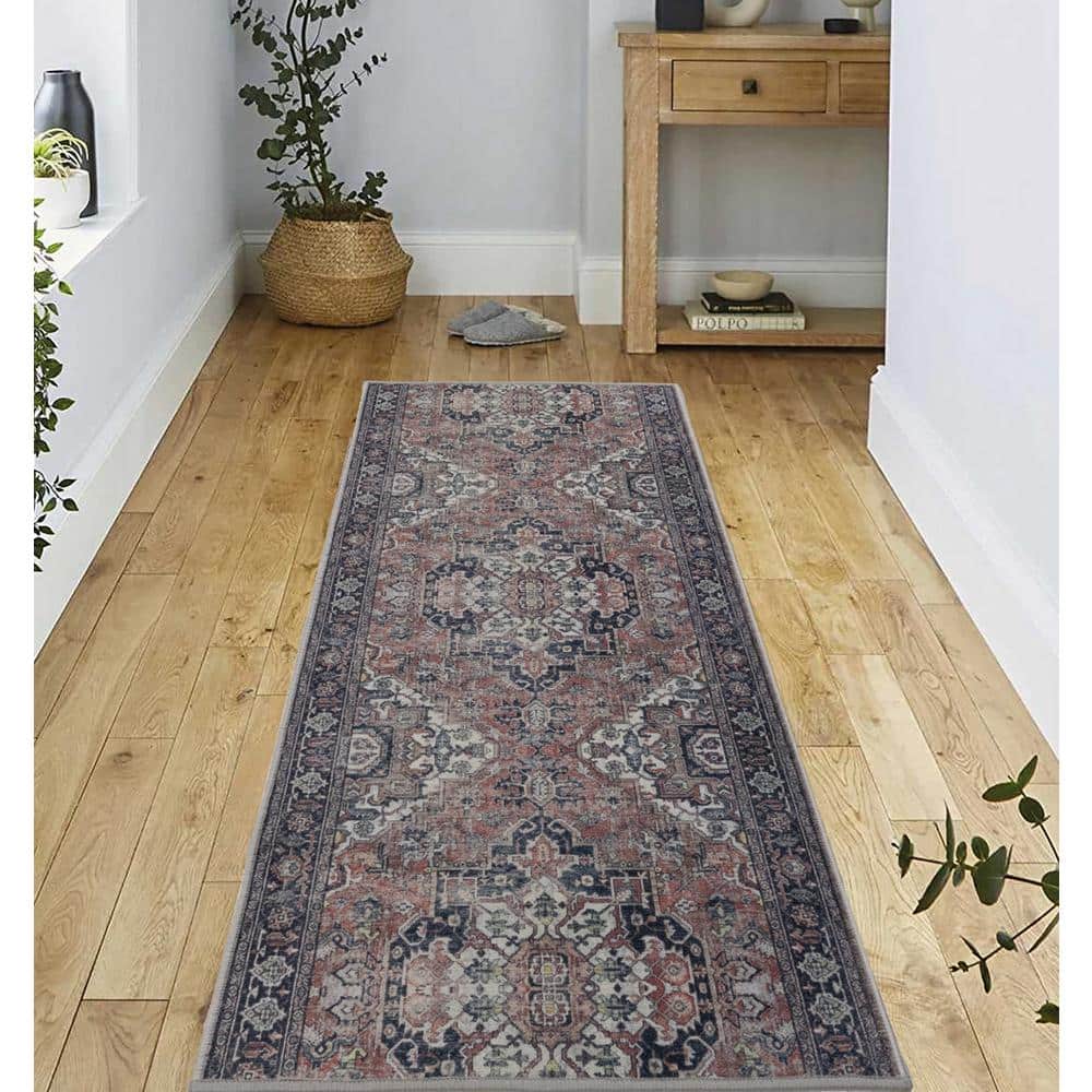 Custom Image Series Traditional Kilim Medallion Terracotta-Multicolor 26 in. W x 24 in. L Stair Runner 4.33 sq. ft. - Hercitys