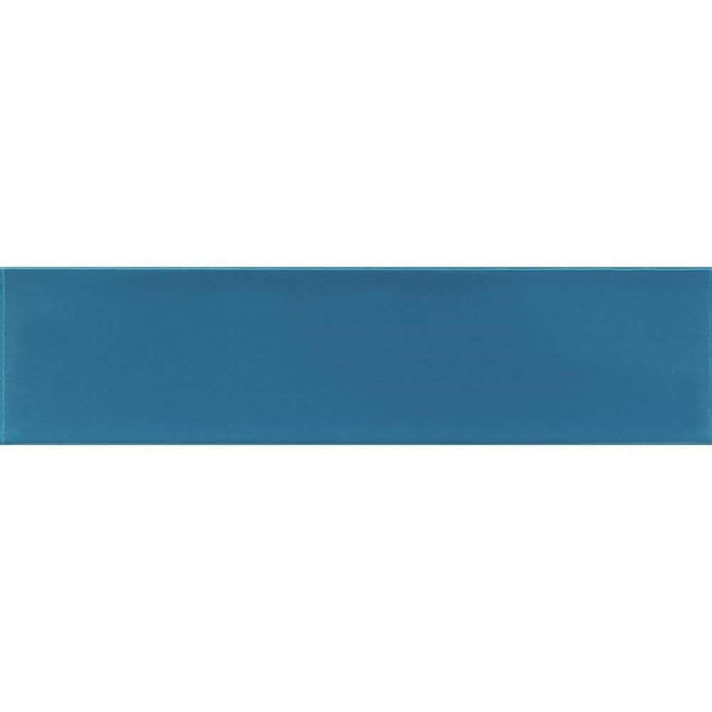 Ocean Blue 4 in. x 16 in. Polished Glass Mosaic Tile (5.33 sq. ft./Case) - Hercitys