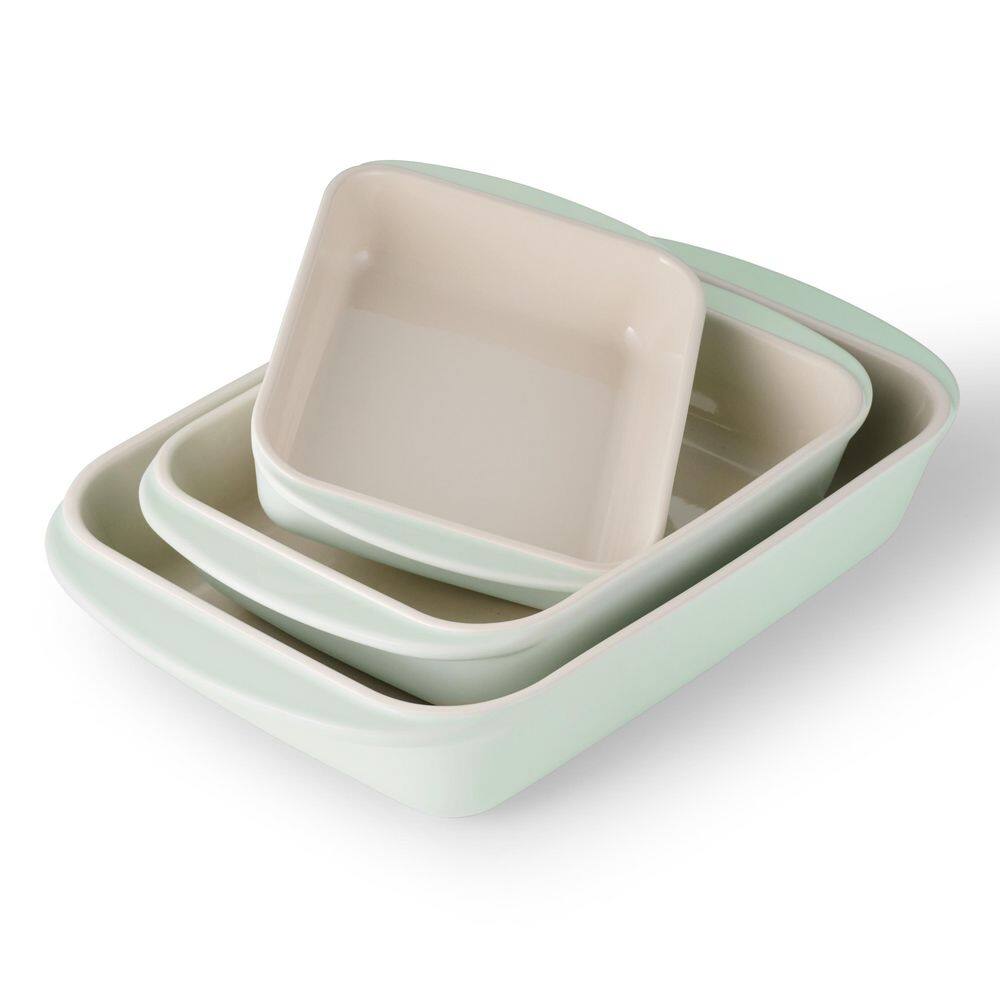 Mae 3 Piece Ceramic Porcelain Enamel Bakeware Set-Mint - Hercitys