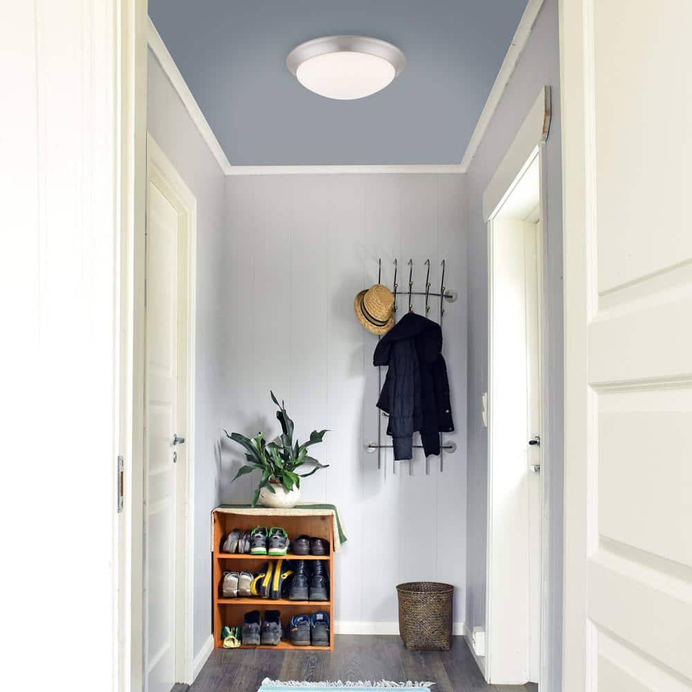 Stetson 11 in. Transitional Brushed Nickel 5 CCT Integrated LED Flush Mount with Frosted Clear Glass Shade for Kitchen - Hercitys