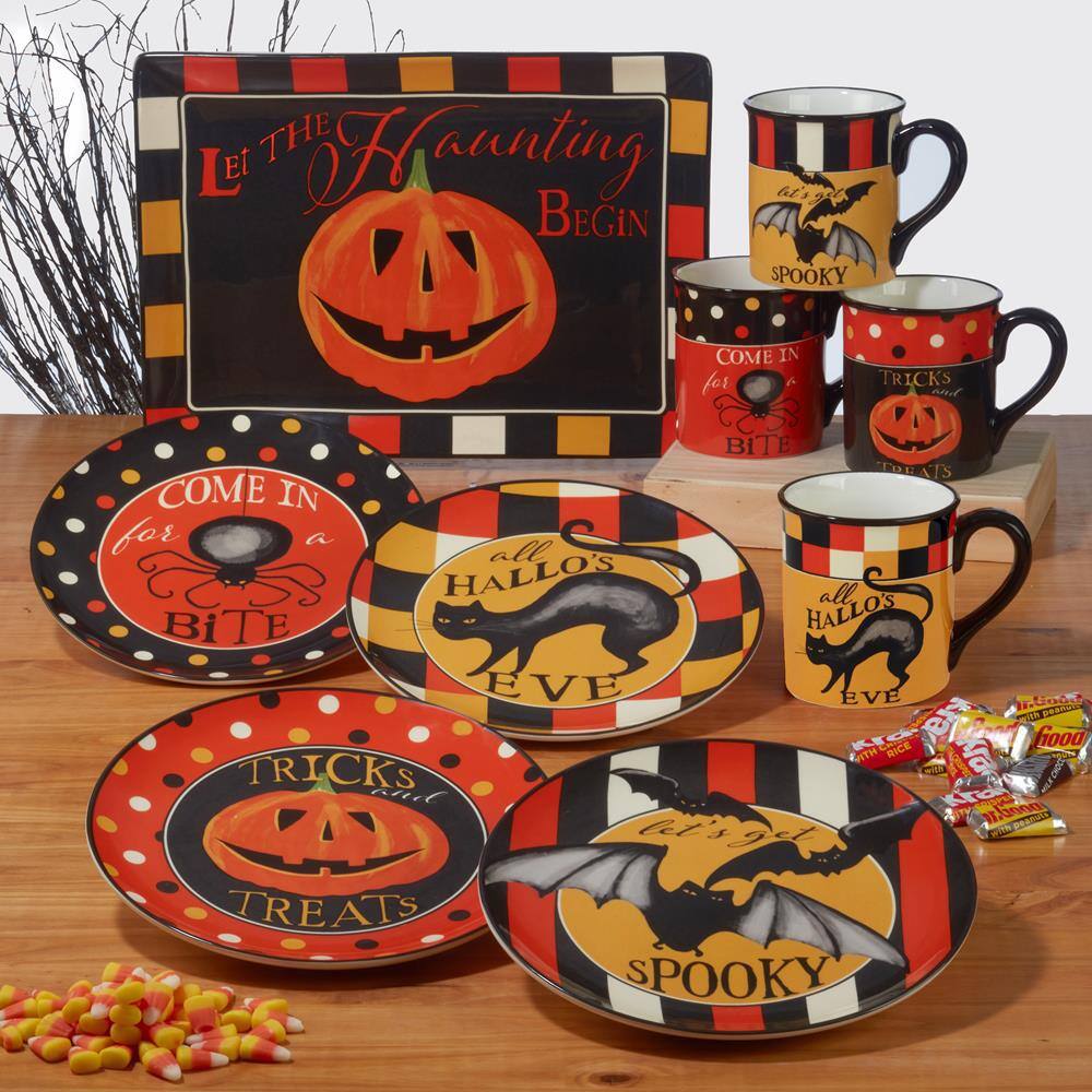 Spooky Halloween 10 in. Assorted Colors Earthenware Rectangle Platter (Set of 1) - Hercitys