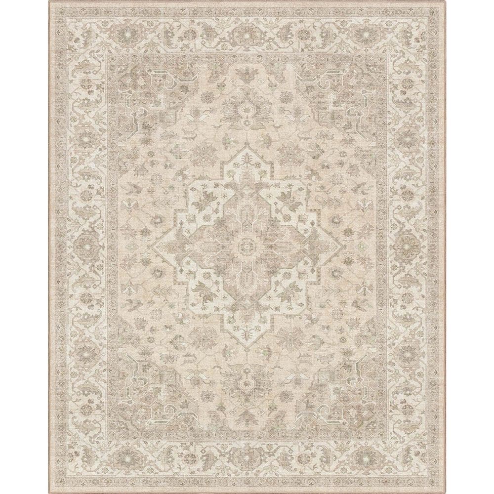 Apollo Cedar Medallion Oriental, Beige Green 5 ft. 3 in. x 7 ft. 3 in., Area Rug - Hercitys