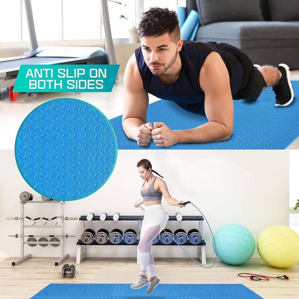 Blue 12 in. W x 12 in. L x 0.44 in. T Interlocking Foam Gym Flooring Mat (12 Tiles/Pack) (12 sq. ft. ) - Hercitys