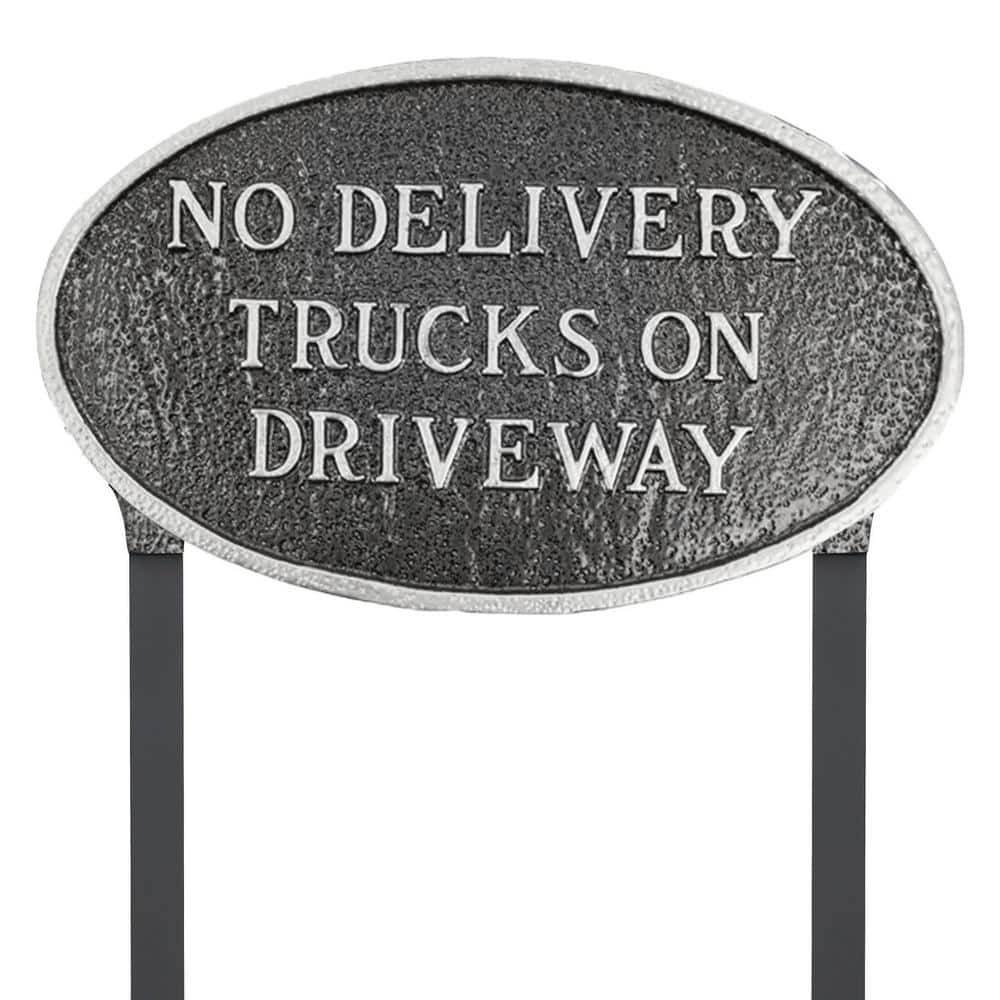 No Delivery Trucks on Driveway Standard Oval Statement Plaque with 17.5 in. Lawn Stakes-Swedish Iron - Hercitys