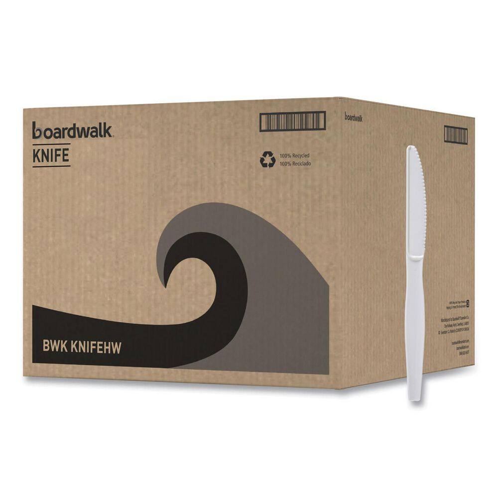 White Heavyweight Disposable Polystyrene Knives (1000-Carton) - Hercitys