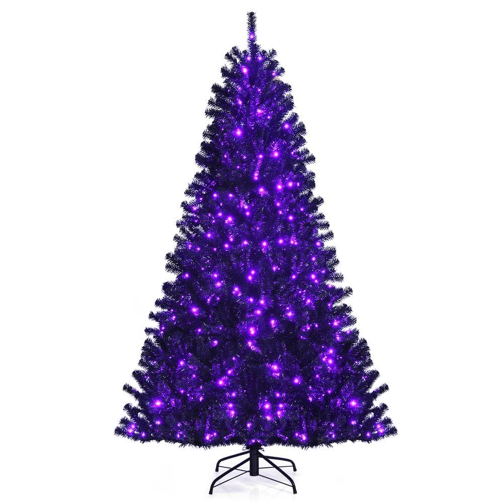 7 ft. Pre-Lit Black Halloween Tree Hinged Artificial Christmas Tree - Hercitys