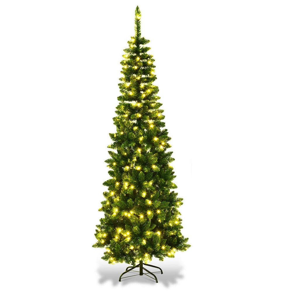 7.5 ft. Pre-Lit Hinged Artificial Pencil Christmas Tree with 350 Warm White Lights - Hercitys