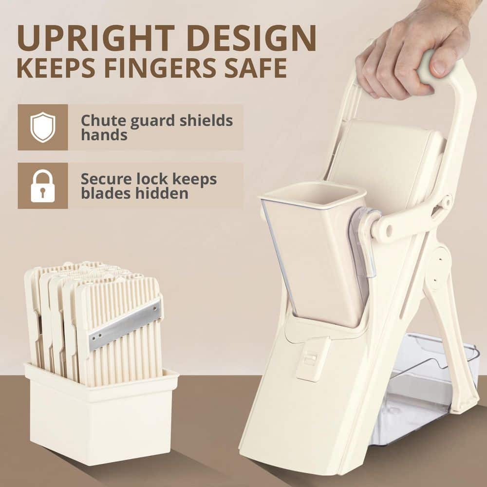 Nutri Slicer Mandoline 5-in-1 Multi-Functional Portable Countertop Kitchen Mandoline in Cream - Hercitys