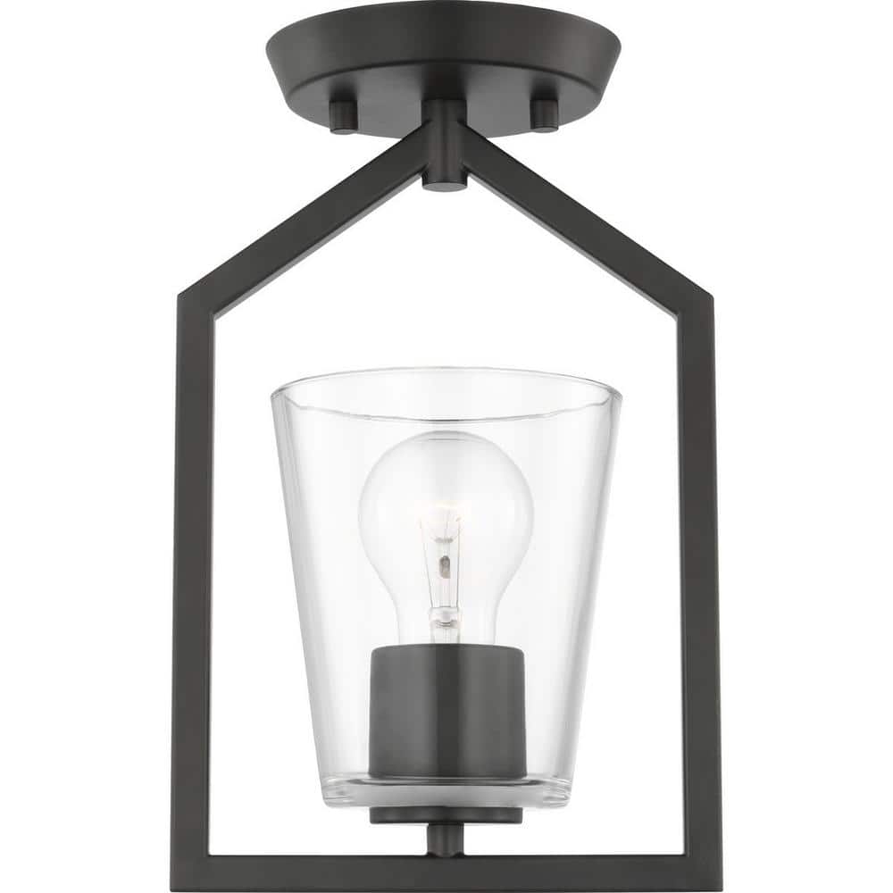 Vertex Collection 7.37 in. One-Light Matte Black Clear Glass Contemporary Semi-Flush Mount with - Hercitys