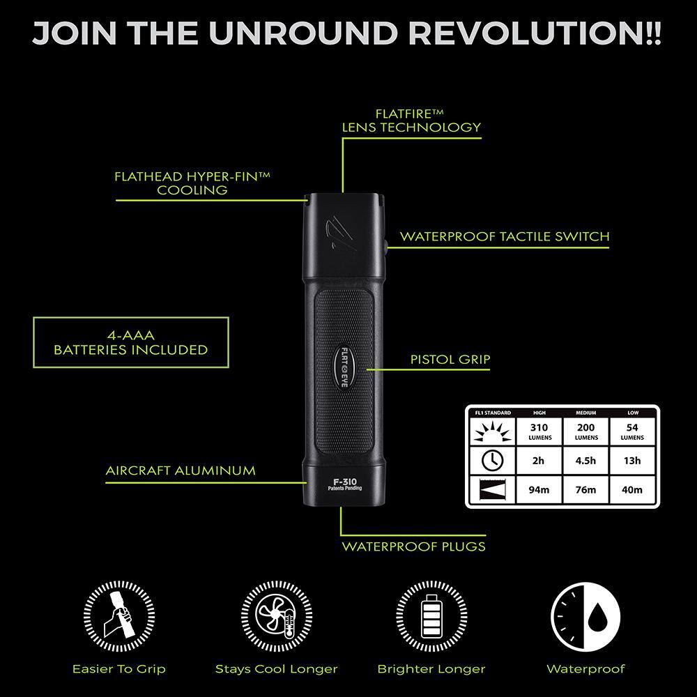 FLATEYE F-310 High Performance 310-Lumen Unround Flashlight CREE LED Multi Position Waterproof and Shockproof - Hercitys