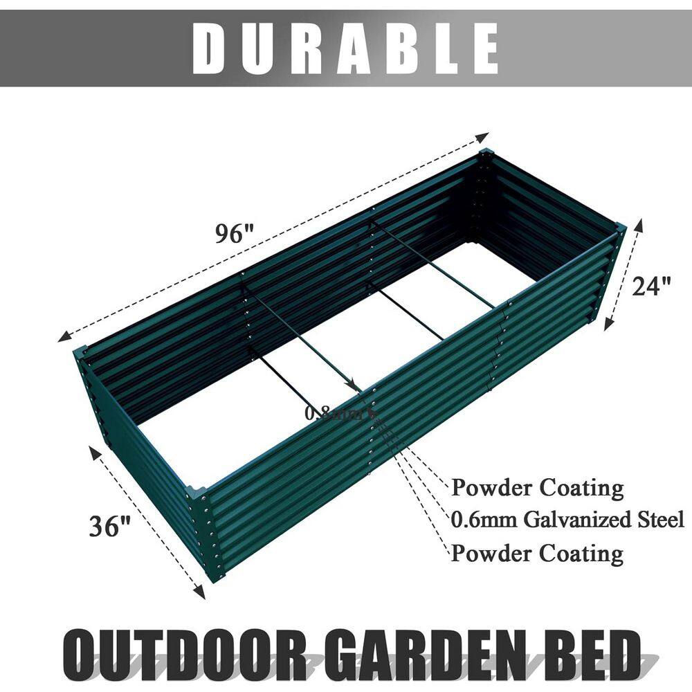 Green 96 in. x 36 in. x 24 in. Galvanized Raised Garden Bed, Rectangular Metal Planter Box for Vegetables Flowers Fruits - Hercitys