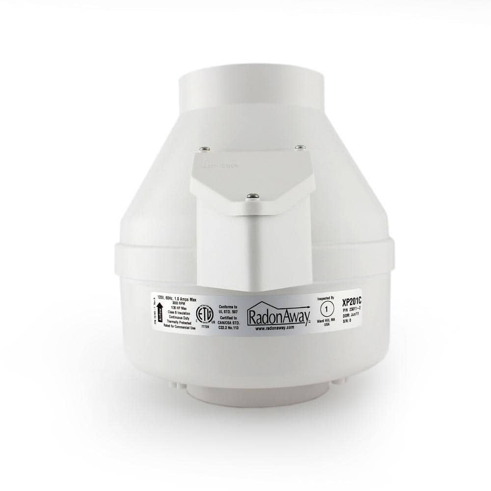 XP201C 4 in. Inlet and Outlet Inline Radon Fan in White with 1.6 in. Maximum Operating Pressure - Hercitys