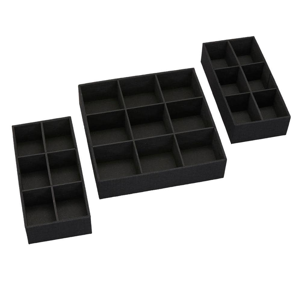 Drawer Organizers Starter Set, Customizable Inserts, Large Tray and 2-Small Trays in Black - Hercitys