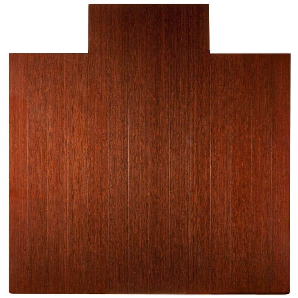 Deluxe Dark Brown Mahogany 55 in. x 57 in. Bamboo Roll-Up Office Chair Mat with Lip - Hercitys