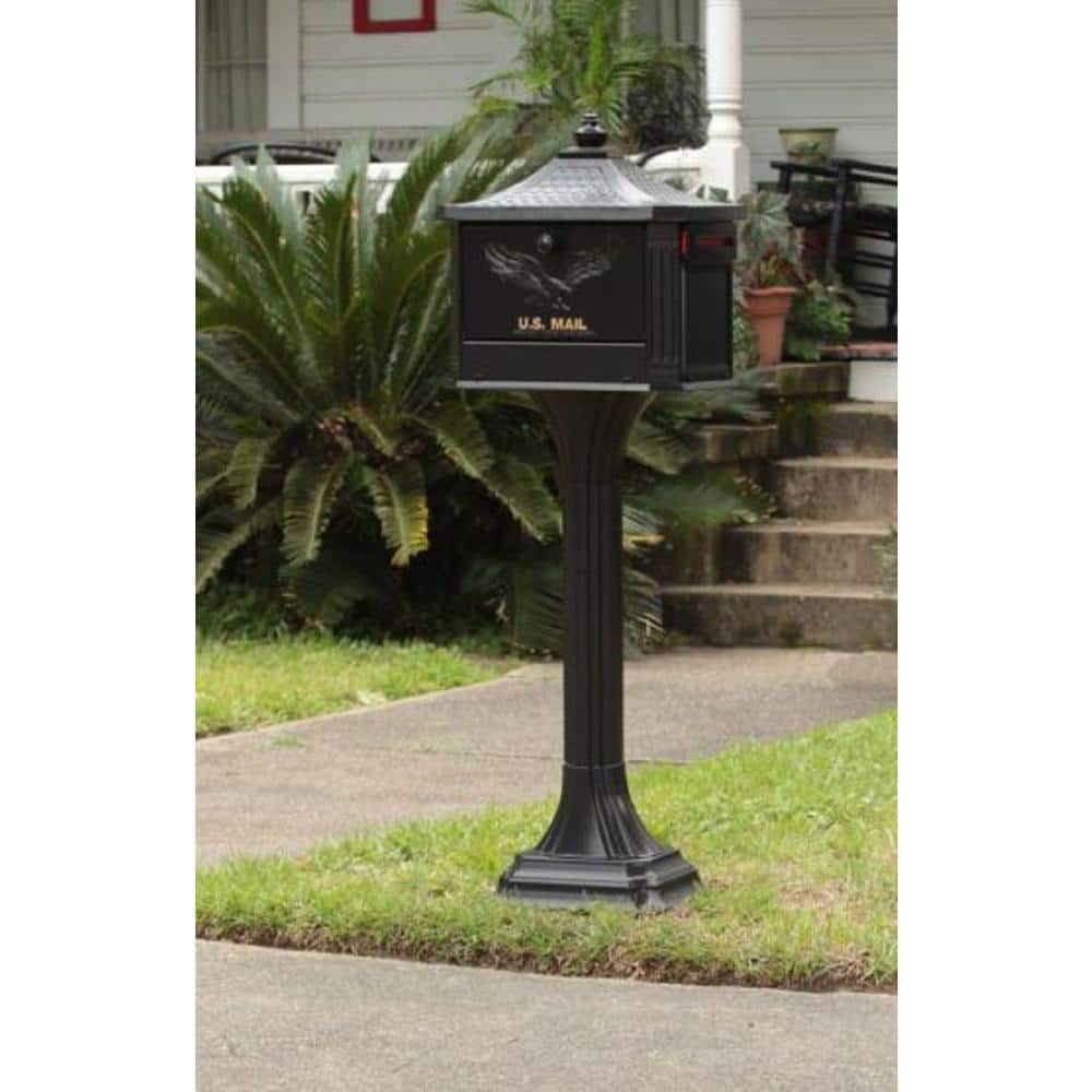 Pedestal Black, Large, Aluminum, Locking, All-In-One Mailbox and Post Combo - Hercitys
