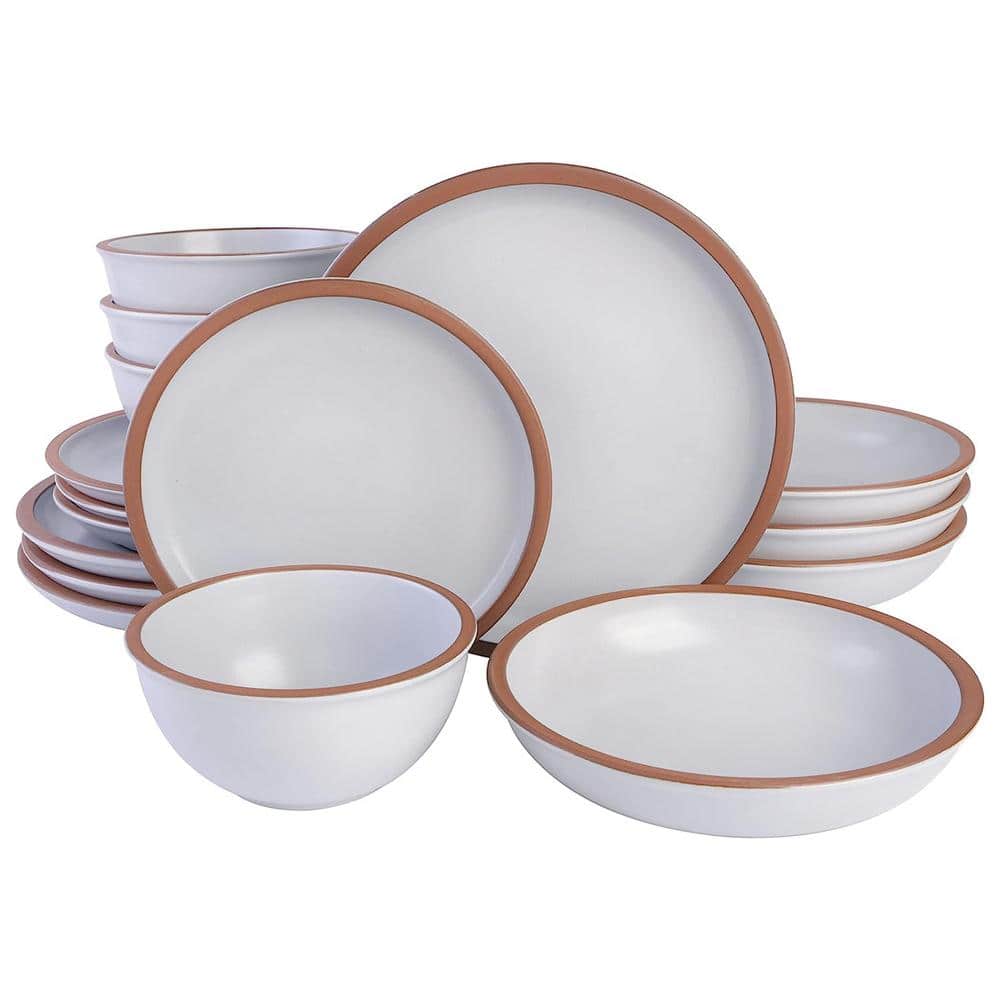 Lagos 16-Pcs Terracotta Double Bowl Dinnerware Set Service of 4 in Solid Matte White - Hercitys
