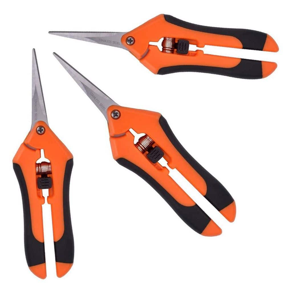 6.5 in. Pruning Shears Orange Gardening Hand Pruning Snips with Straight Stainless Steel Precision Blades (3-Packs) - Hercitys