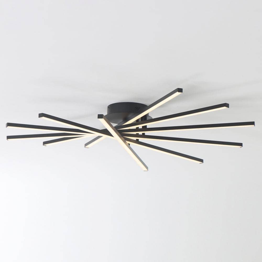 Sputnik 44 in. 6-Light Black Dimmable LED Semi-Flush Mount for Living Dining Room - Hercitys