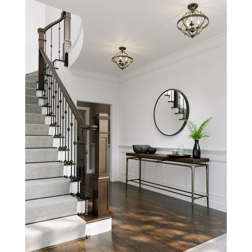 Socorro 15.5 in. 3-Light Stardust Rustic Farmhouse Semi-Flush Mount - Hercitys