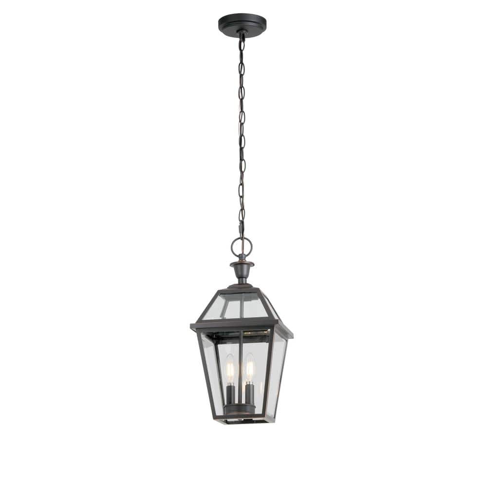 Glenneyre 2-Light Oil-Rubbed Bronze French Quarter Gas Style Outdoor Hanging Pendant Light with Clear Glass - Hercitys