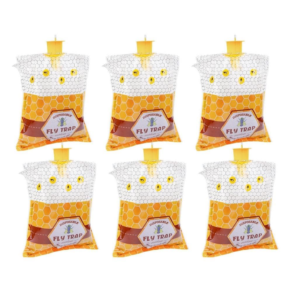 Outdoor Disposable Fly Traps Hanging Fly Trap Hunter Bait Control for Barn in 6 Bags - Hercitys