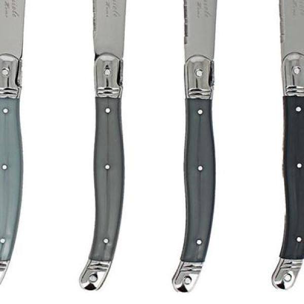Laguiole 4.5 in. Stainless Steel Full Tang Serrated 4-Piece Steak Knife Set, Shades of Grey - Hercitys