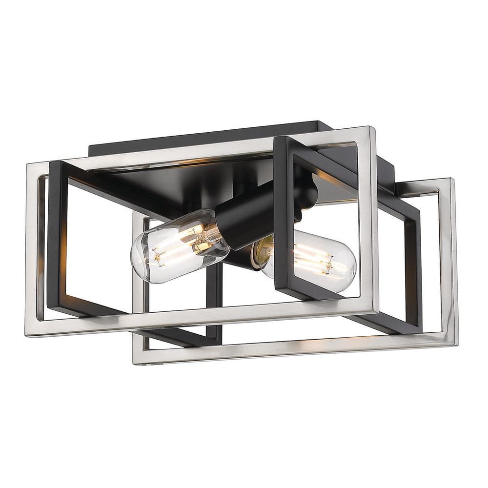 Tribeca 11.5 in. 2-Light Black with Pewter Accents Flush Mount - Hercitys