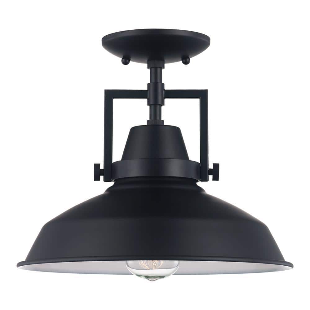 Wilhelm 12 in. 1-Light Black Industrial Farmhouse Semi-Flush Mount Ceiling Light Fixture with Metal Shade - Hercitys