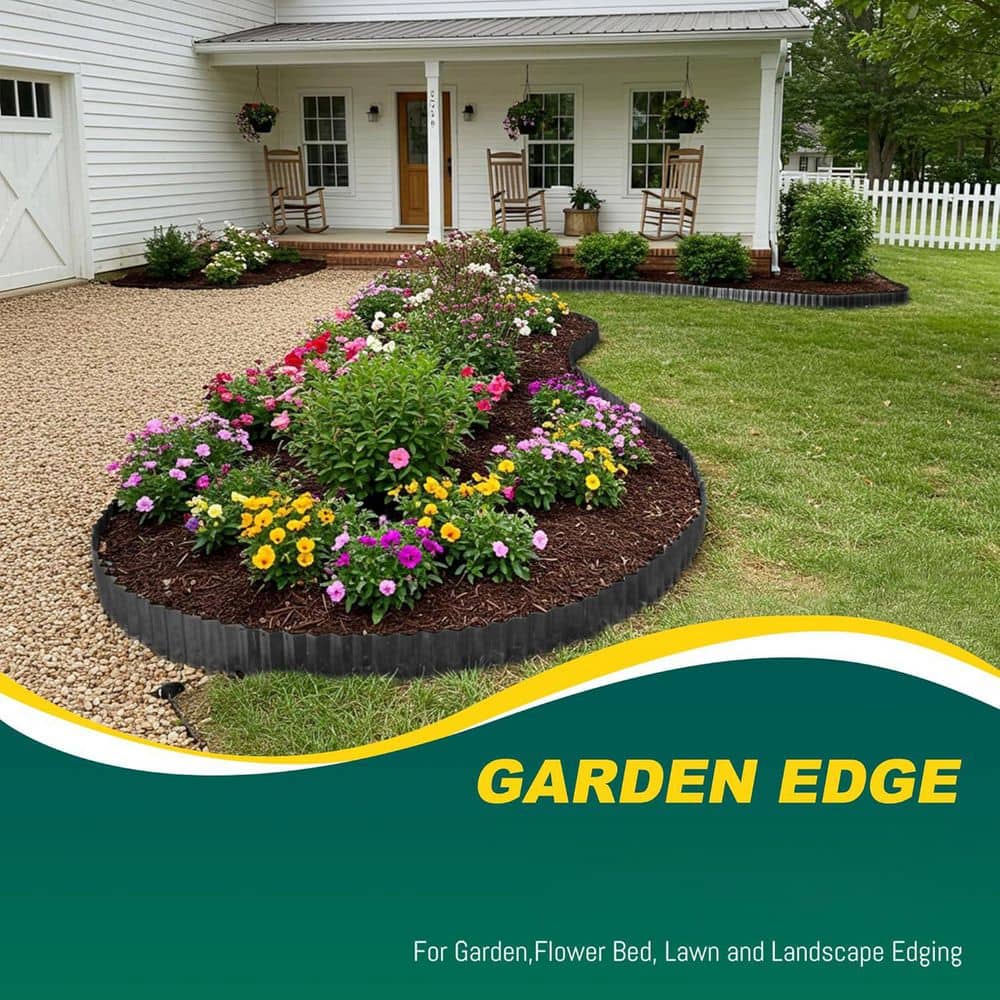 6 in. x 40 ft. Corrugated Metal Garden Edging, Black Landscape Border for Lawn and Flower Beds - Hercitys