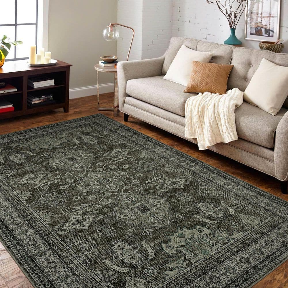 Oriental Home Decor Rug Soft Foldable Indoor Rug Machine Washable Green 5 ft. x 7 ft. Area Rug - Hercitys