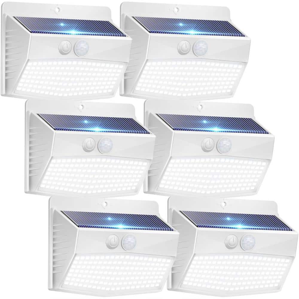 Solar Outdoor Security Wall Lights with Motion Sensor, IP65 Waterproof, 3-Modes for Garden, Yard Deck, White, 6-Packs - Hercitys