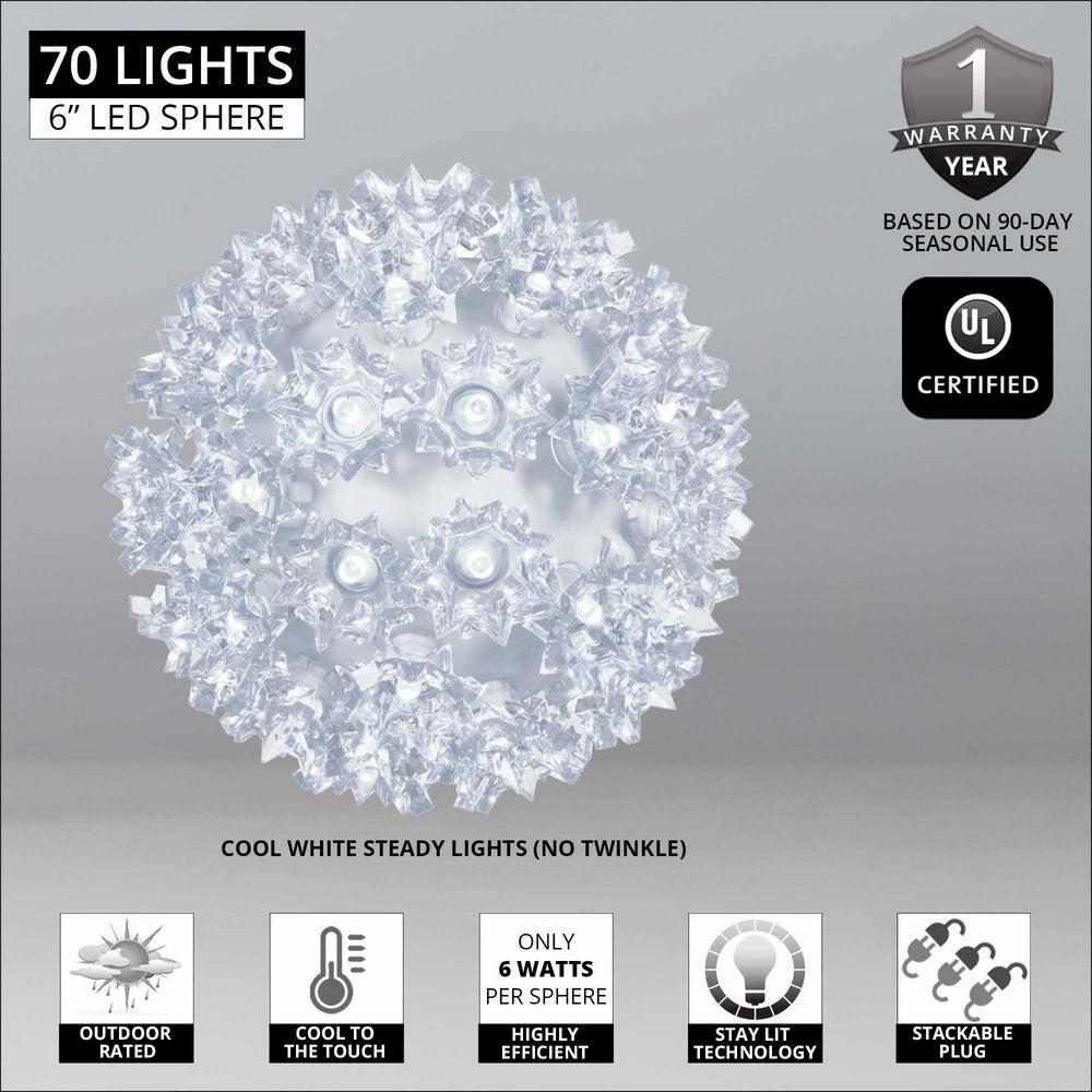 6 in. 70-Light LED Cool White Decorative Starlight Sphere - Hercitys