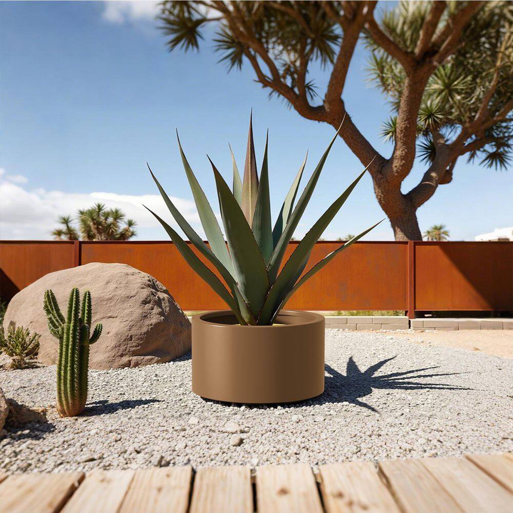 Heavy-Duty 15.5 in. Dia. x 12 in. H Brown Corten Steel Round Outdoor Planter Box with Open Base Drainage (1-Pack) - Hercitys