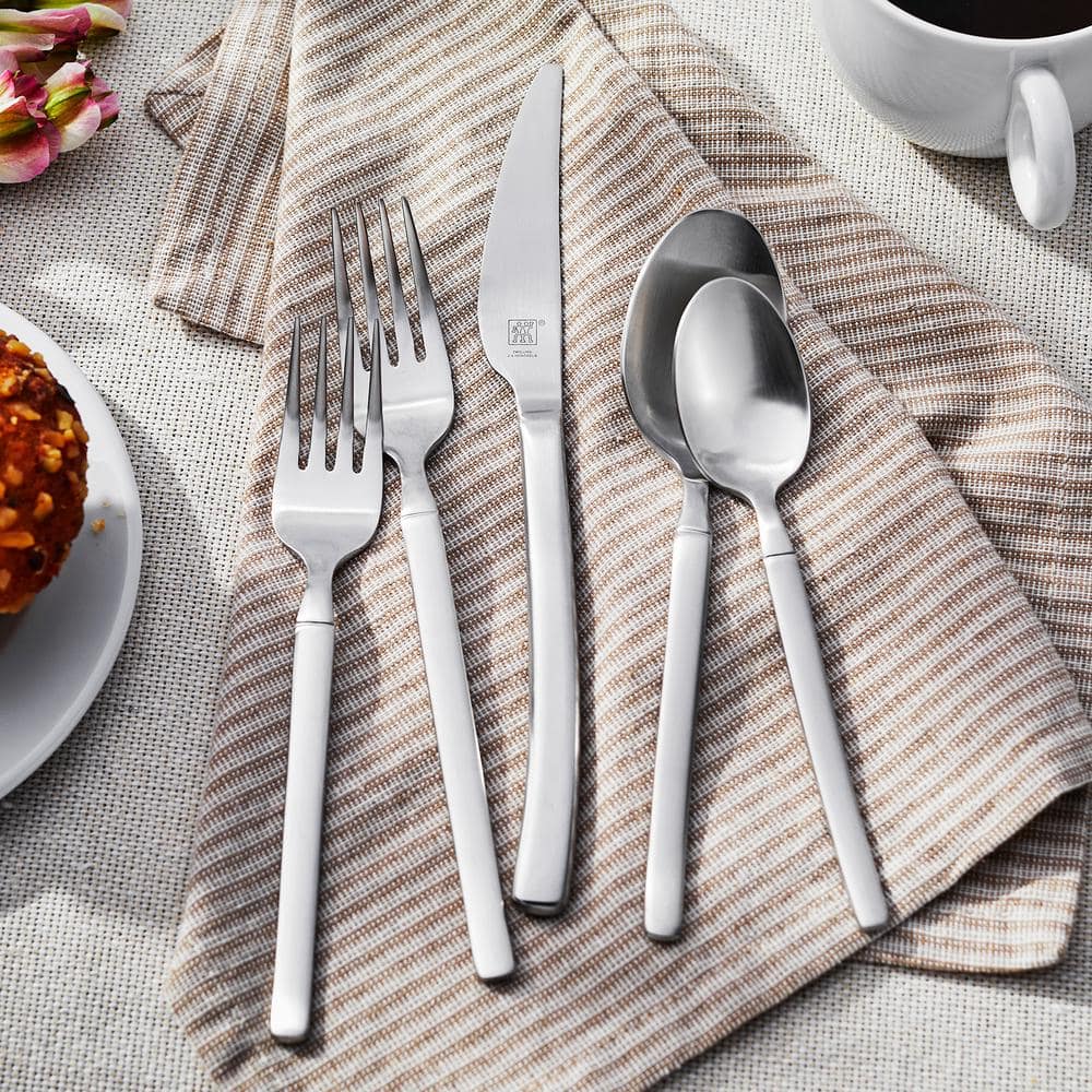 Opus Satin 45-Piece Service for 8, 18/10 Stainless Steel Flatware Set - Hercitys