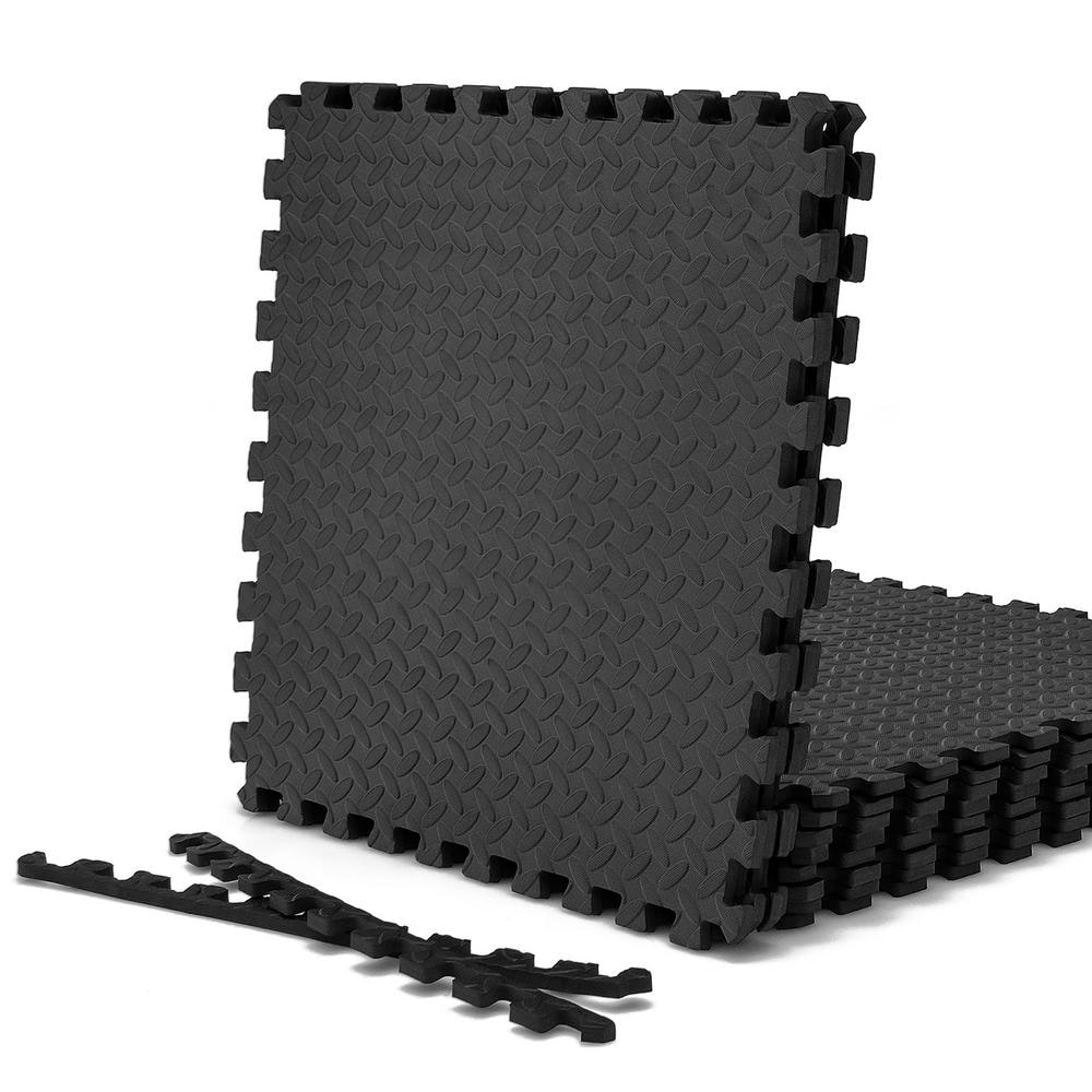 Black 25 in. W x 25 in. L x 0.5 in. T EVA Foam Gym Flooring Mat Interlocking Anti-slip (52 sq. ft.) - Hercitys