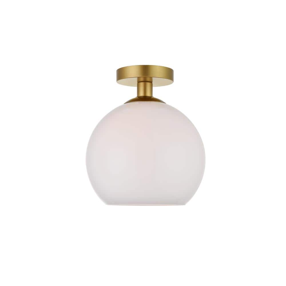 Timless Home 9.8 in. 1-Light Midcentury Modern Brass and Frosted White Flush Mount with No Bulbs Included - Hercitys
