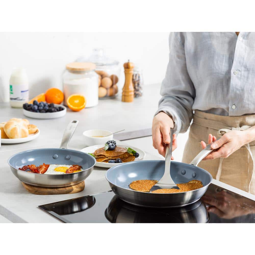Treviso 2-Piece 9.5 in. and 11 in. Stainless Steel Healthy Ceramic Nonstick Frying Pan Skillet Set - Hercitys