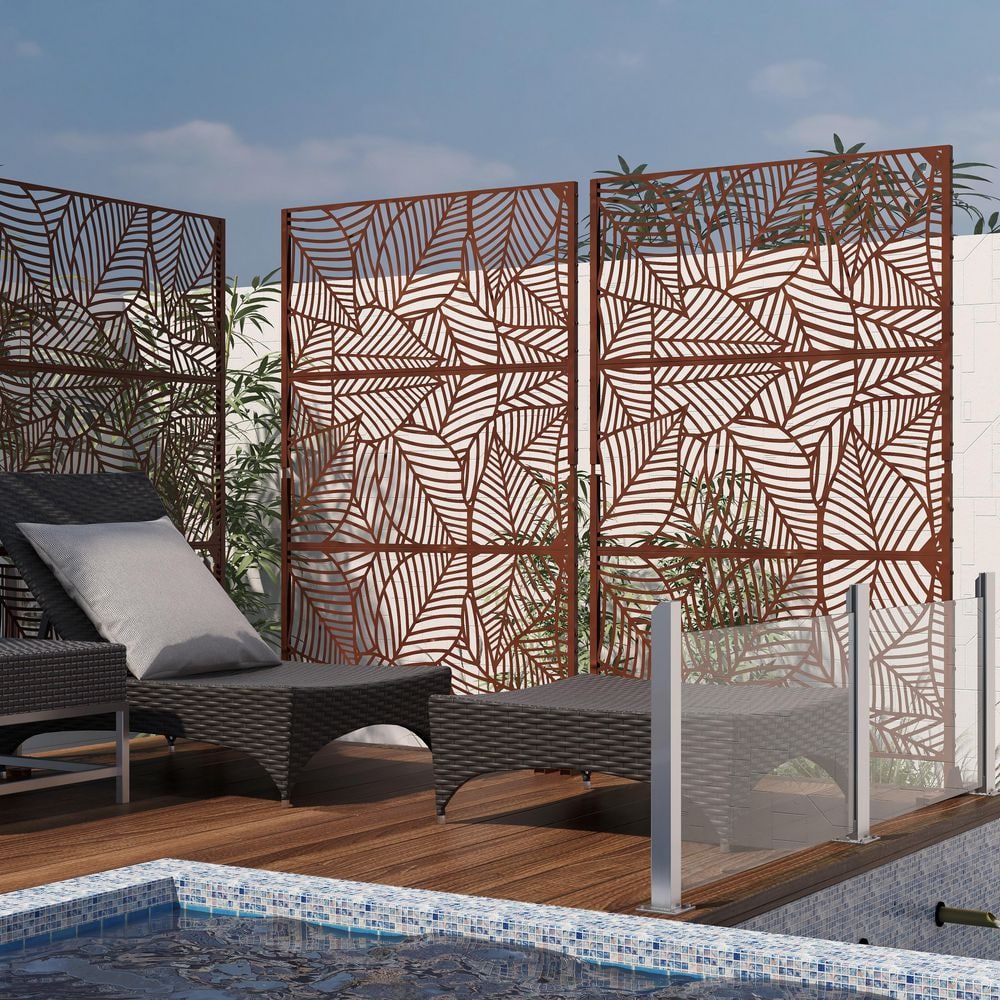 76 in. Galvanized Steel Garden Fence Outdoor Privacy Screen Garden Screen Panels in Reddish Brown - Hercitys