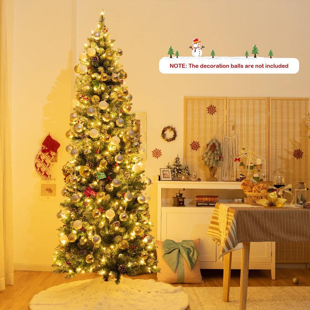 7 ft. Pre-Lit Hinged Artificial Christmas Tree Pencil Xmas Tree with LED Lights - Hercitys
