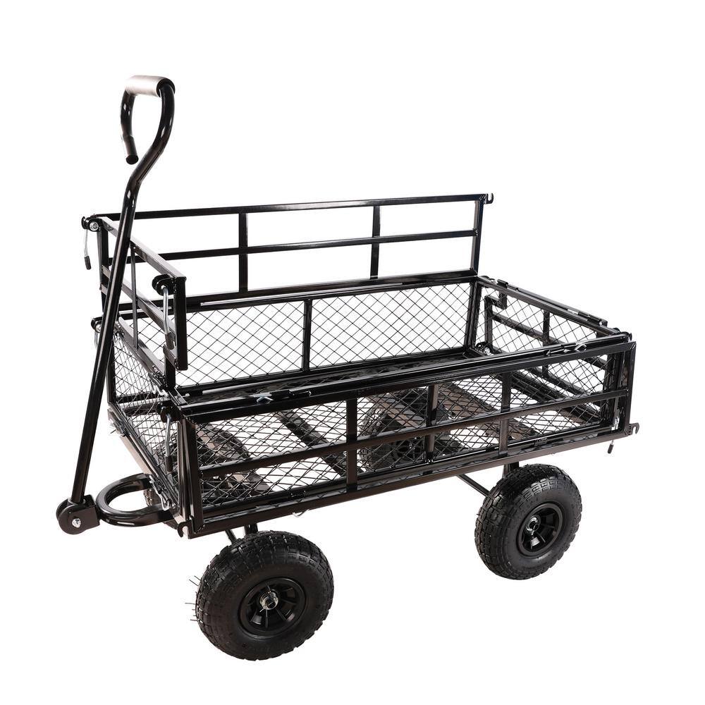 9.5 cu. ft. Large Metal Black Utility cart Wagon Cart Garden Cart Truck with 10 in. Pneumatic Tires and Removable Sides - Hercitys