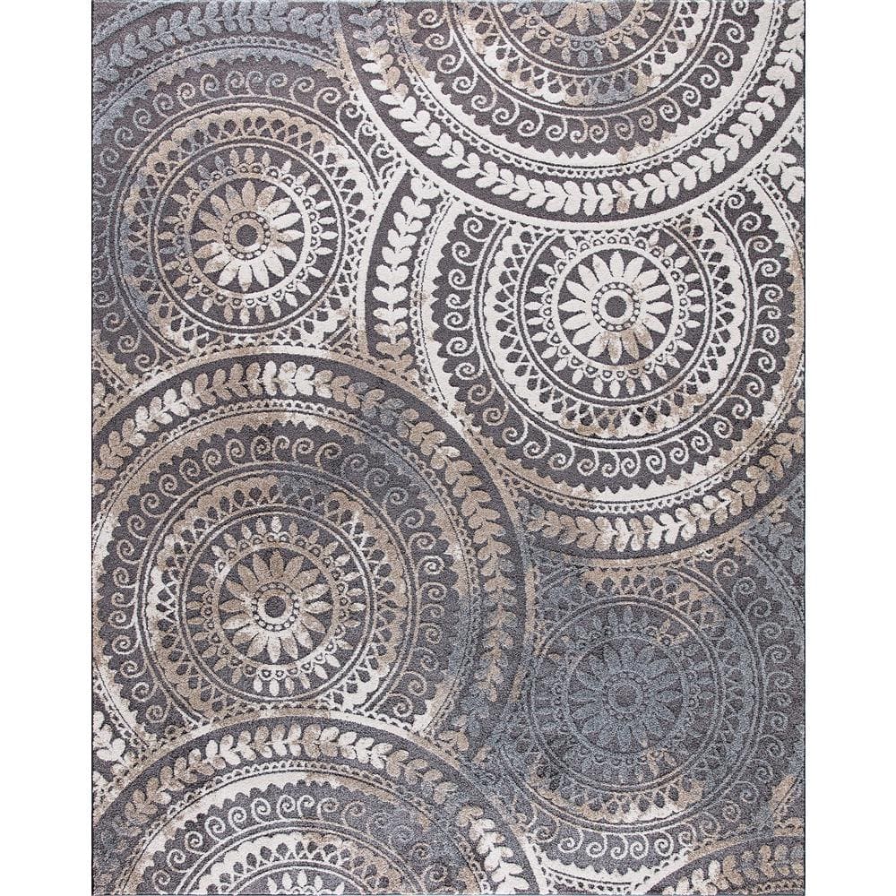 Spiral Medallion Cool Gray Tones 5 ft. x 7 ft. Area Rug - Hercitys