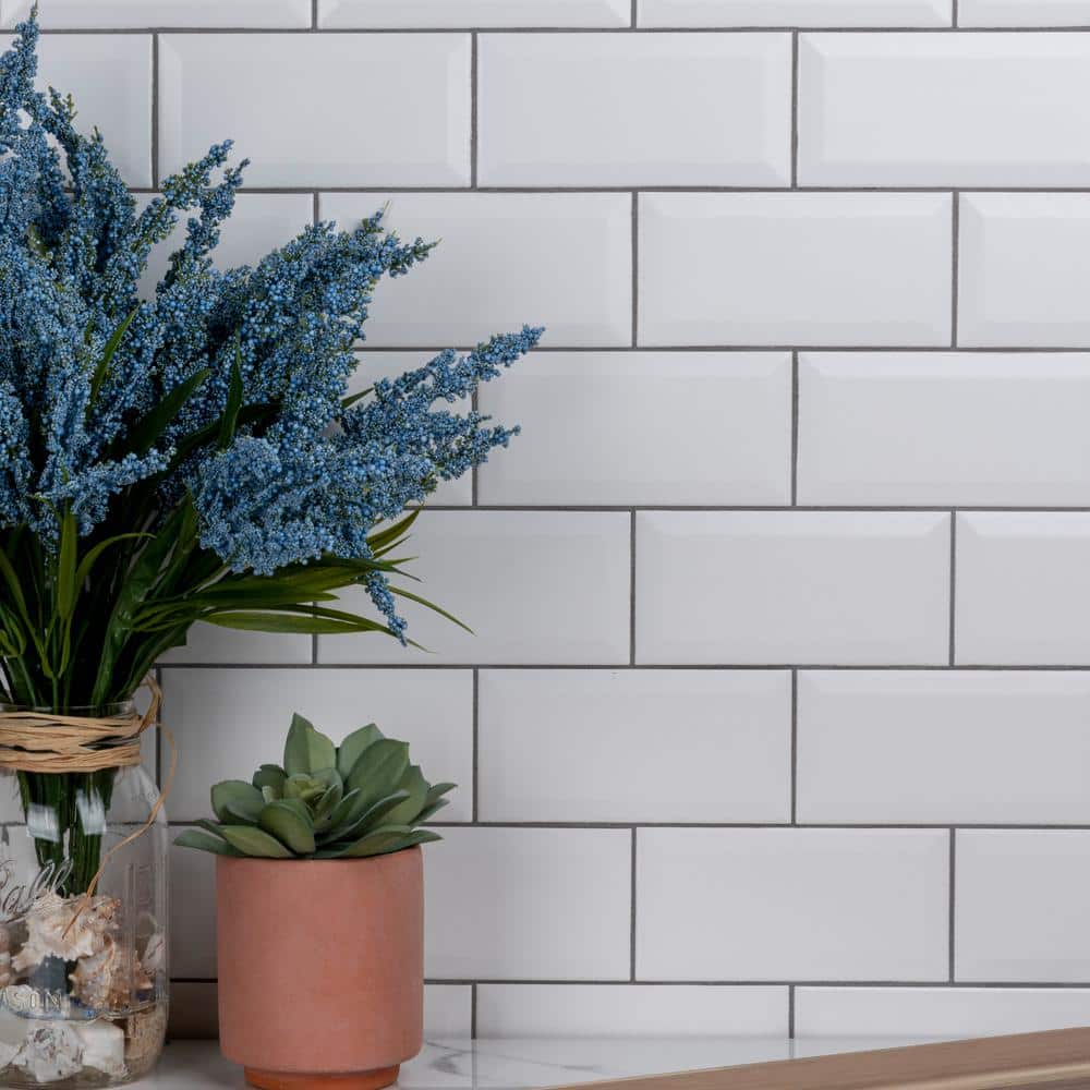 Crown Heights Beveled Matte White 3 in. x 6 in. Ceramic Wall Tile (5.72 sq. ft./Case) - Hercitys