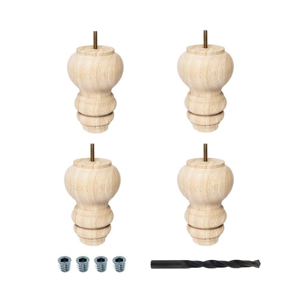6 in. x 4 in. Unfinished Solid Hardwood Round Bun Foot (4-Pack) - Hercitys