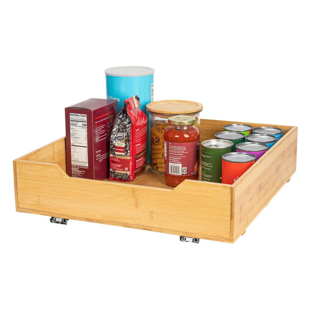 Glidez Natural Bamboo and Steel Under Cabinet Pull-Out/Slide-Out Storage Organizer - Hercitys