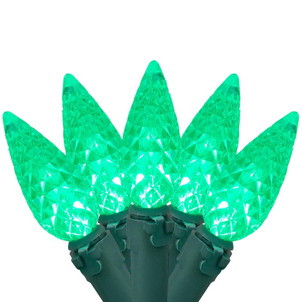 Set of 70 Green LED C6 Christmas String Lights with Green Wire - Hercitys